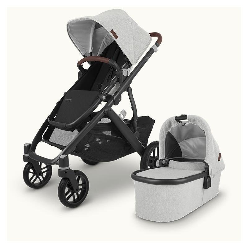 Uppababy - Vista V2 Stroller, Anthony (White And Grey Chenille/Carbon/Chestnut Leather)