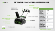 EGO Power+ SNT2134 21" Single-Stage Snow Blower with Peak Power™ and Heated Handle Grips, (2) 6.0Ah Batteries and Dual Port Charger - Image 9